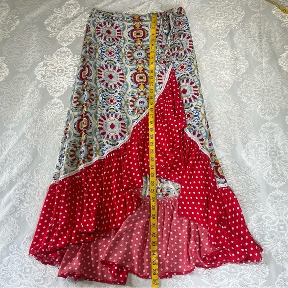 Solitaire Asymmetrical High Low Maxi Skirt Red & White Polka Dot Size Medium - Picture 4 of 7